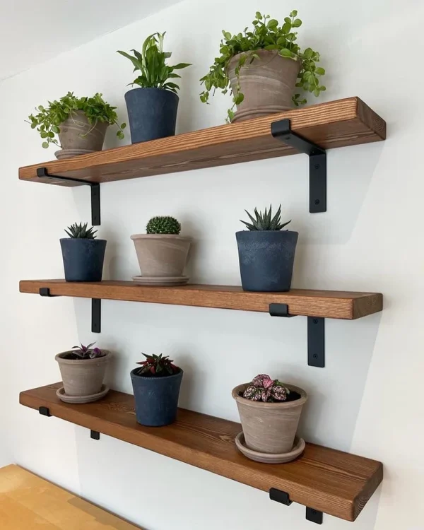 Solid Wood Rustic Shelving With Steel Scaffold Brackets 20cm Depth Various Colours and Sizes - Image 8