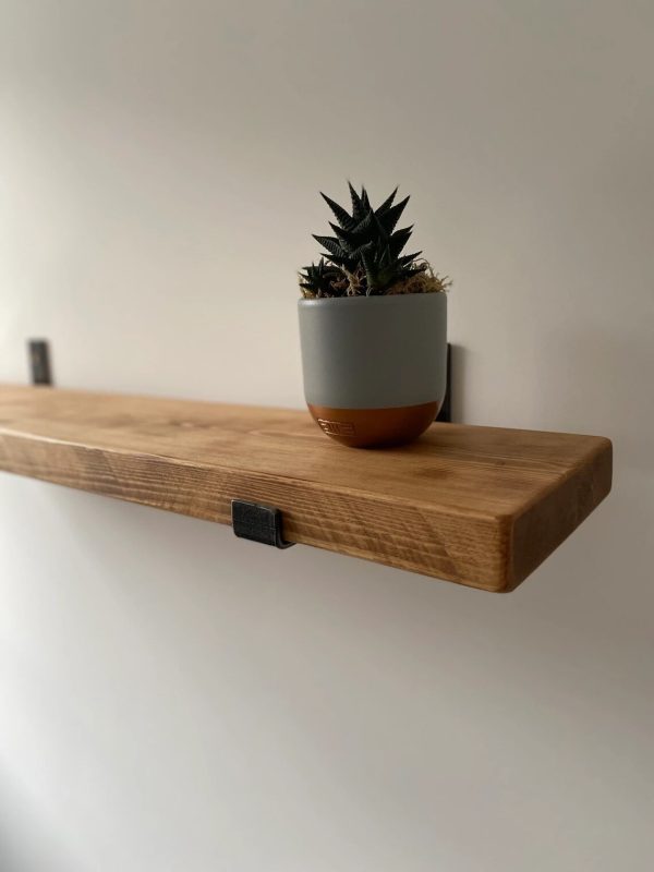 Solid Wood Rustic Shelving With Steel Scaffold Brackets 20cm Depth Various Colours and Sizes - Image 2