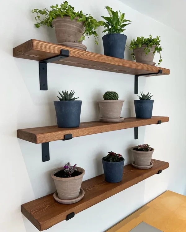 Solid Wood Rustic Shelving With Steel Scaffold Brackets 20cm Depth Various Colours and Sizes
