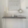 Narrow console table with hairpin legs, wooden rustic hallway table, radiator shelf, Grey Furniture l Various top & leg colours