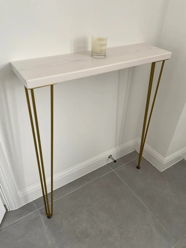 Narrow console table with hairpin legs, wooden rustic hallway table, radiator shelf, Grey Furniture l Various top & leg colours - Image 7