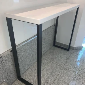 White Wash Solid Wood Breakfast Bar, Kitchen Table With Handmade Black Steel box Legs l 60cm - 180cm I Multiple colour options available