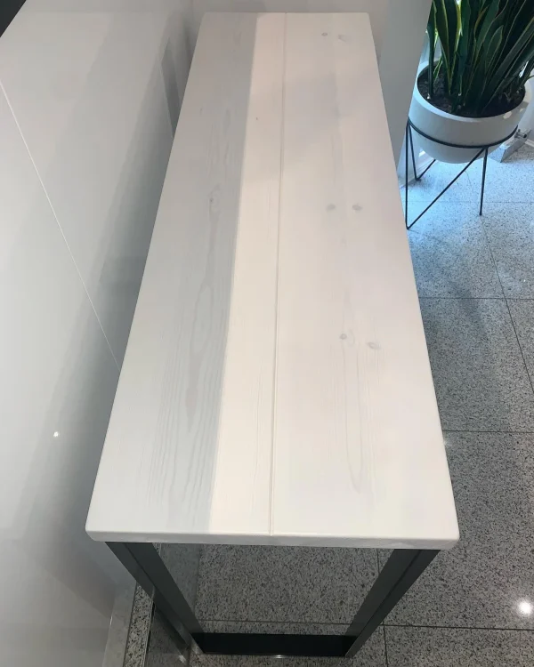 White Wash Solid Wood Breakfast Bar, Kitchen Table With Handmade Black Steel box Legs l 60cm - 180cm I Multiple colour options available - Image 3