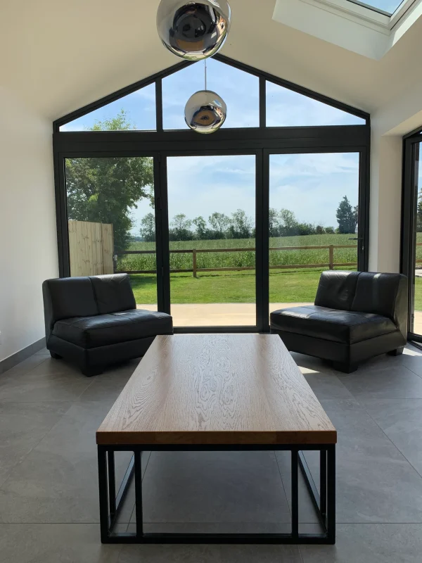 Solid Oak Coffee Table With Handmade Industrial Black Steel Column Box Section Base - Image 2