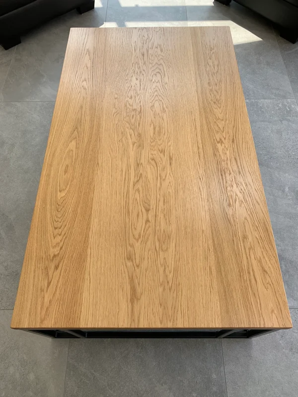 Solid Oak Coffee Table With Handmade Industrial Black Steel Column Box Section Base - Image 9