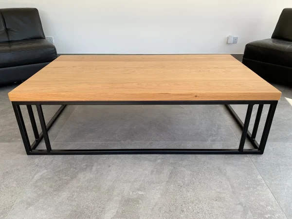 Solid Oak Coffee Table With Handmade Industrial Black Steel Column Box Section Base - Image 8