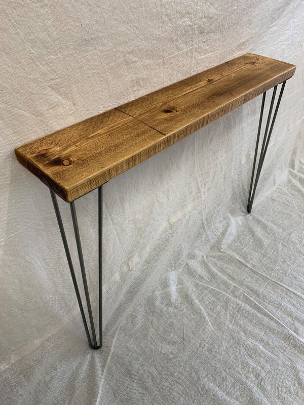 Rustic Pine Wood Console Table With Steel Hairpin legs, Character wood I 50 - 170cm