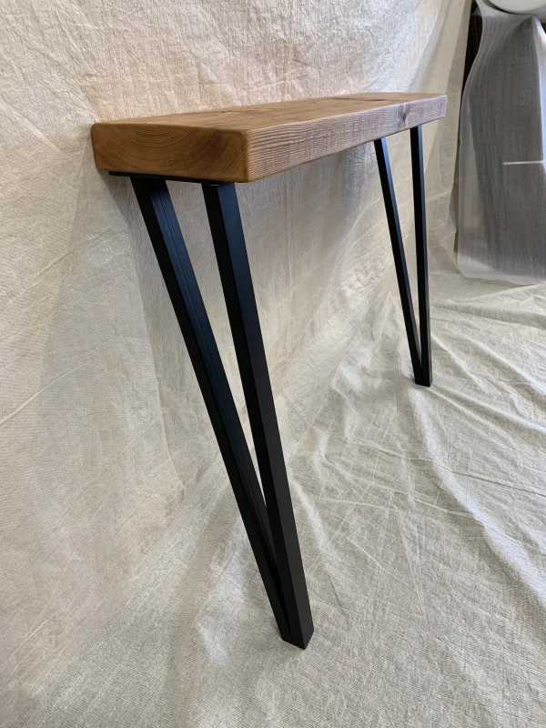 Chunky Rustic Sleeper Style Console Table With Box Hairpin Legs