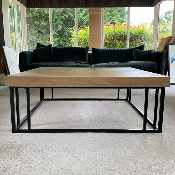 Solid Oak Herringbone Coffee Table with handmade industrial steel column box section base | FREE DELIVERY - Image 5