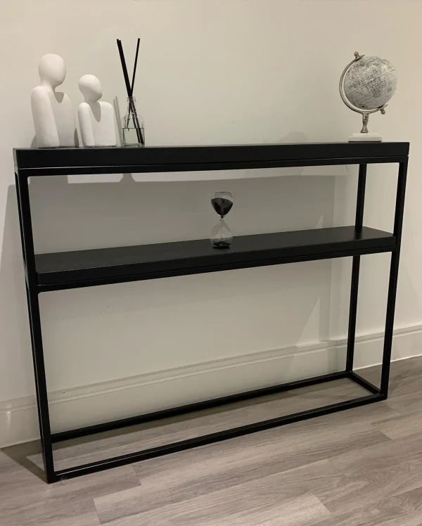 All Black Double Shelf Console Table Handmade Black Steel Frame. 2 Tier Side Unit | Multiple colour and size options available - Image 7
