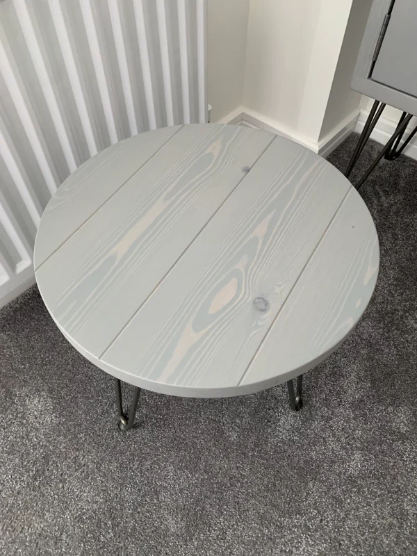 Round Side Table Handmade From Solid Wood With Industrial Steel Hairpin Legs Various colours available - Image 3