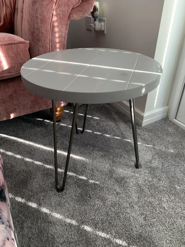 Round Side Table Handmade From Solid Wood With Industrial Steel Hairpin Legs Various colours available - Image 4