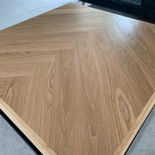 Solid Oak Herringbone Coffee Table with handmade industrial steel column box section base | FREE DELIVERY - Image 3