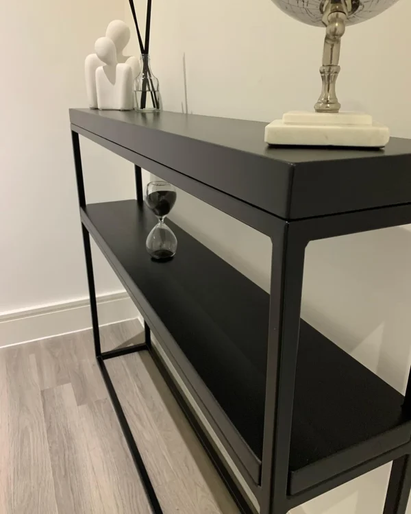 All Black Double Shelf Console Table Handmade Black Steel Frame. 2 Tier Side Unit | Multiple colour and size options available - Image 3