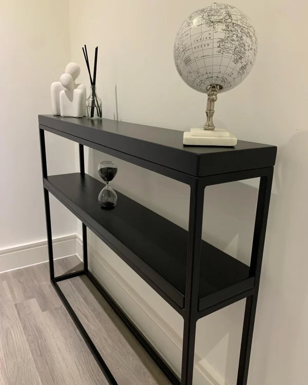 All Black Double Shelf Console Table Handmade Black Steel Frame. 2 Tier Side Unit | Multiple colour and size options available - Image 4