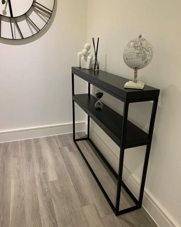 All Black Double Shelf Console Table Handmade Black Steel Frame. 2 Tier Side Unit | Multiple colour and size options available - Image 2