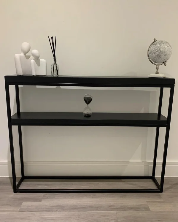 All Black Double Shelf Console Table Handmade Black Steel Frame. 2 Tier Side Unit | Multiple colour and size options available - Image 8