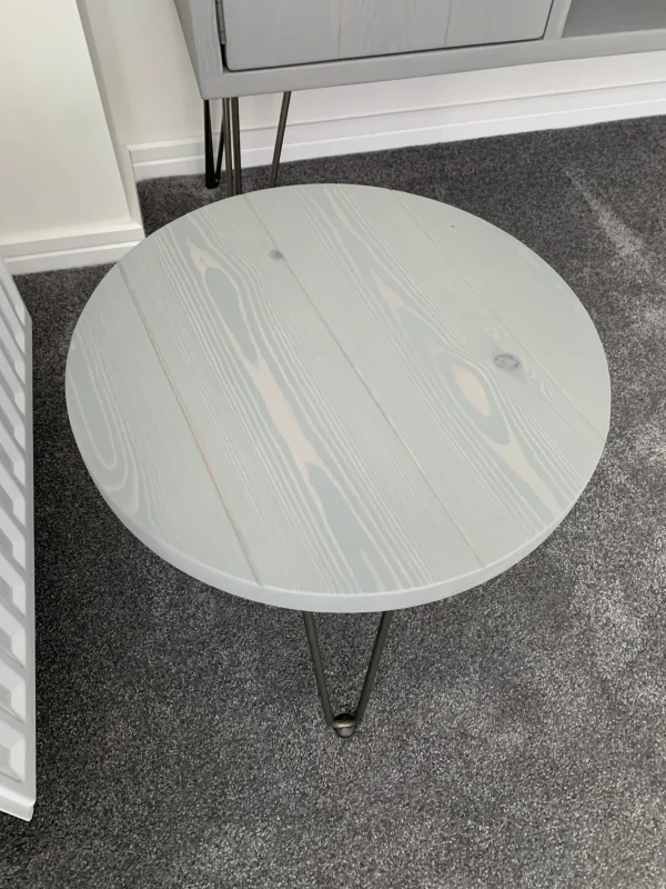 Round Side Table Handmade From Solid Wood With Industrial Steel Hairpin Legs Various colours available - Image 2