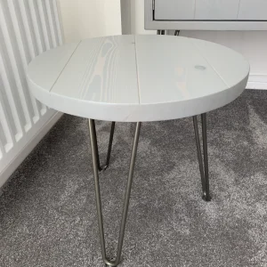 Round Side Table Handmade From Solid Wood With Industrial Steel Hairpin Legs Various colours available
