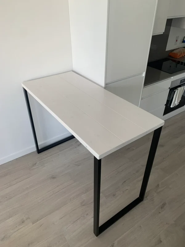 White Wash Solid Wood Breakfast Bar, Kitchen Table With Handmade Black Steel box Legs l 60cm - 180cm I Multiple colour options available - Image 6