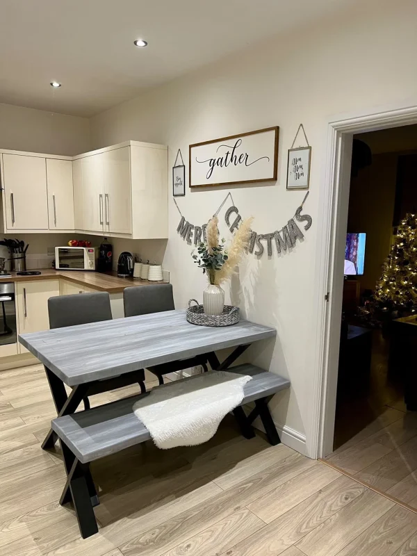 Grey Shabby Chic Sleeper Style Handmade Rustic Dining Table | Optional Matching Bench