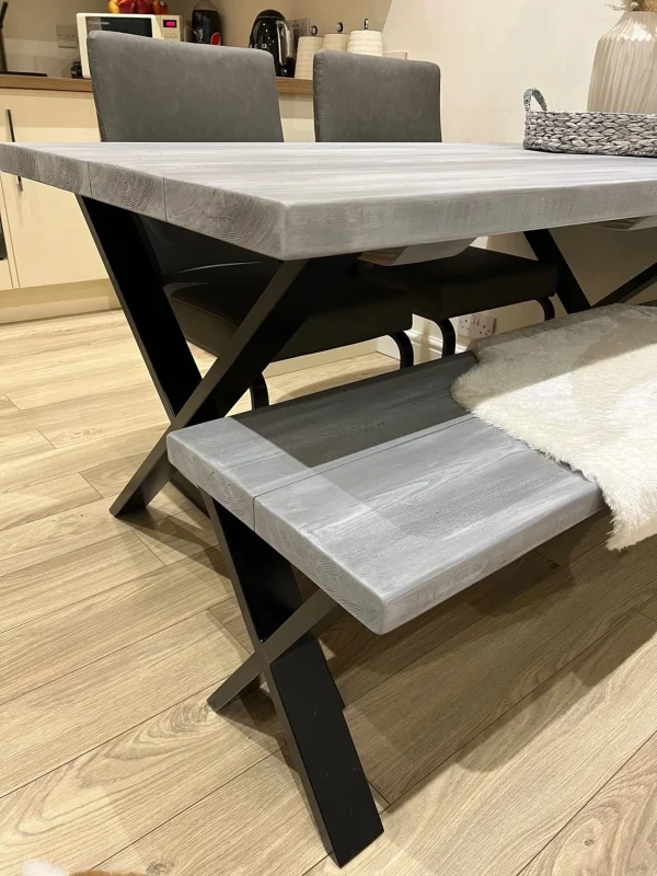Grey Shabby Chic Sleeper Style Handmade Rustic Dining Table | Optional Matching Bench - Image 2