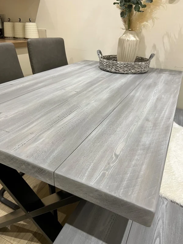 Grey Shabby Chic Sleeper Style Handmade Rustic Dining Table | Optional Matching Bench - Image 4