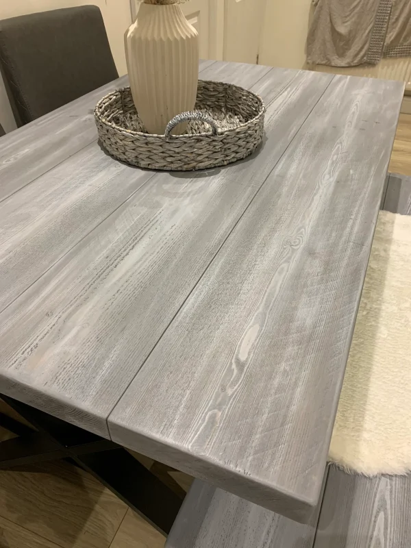 Grey Shabby Chic Sleeper Style Handmade Rustic Dining Table | Optional Matching Bench - Image 6