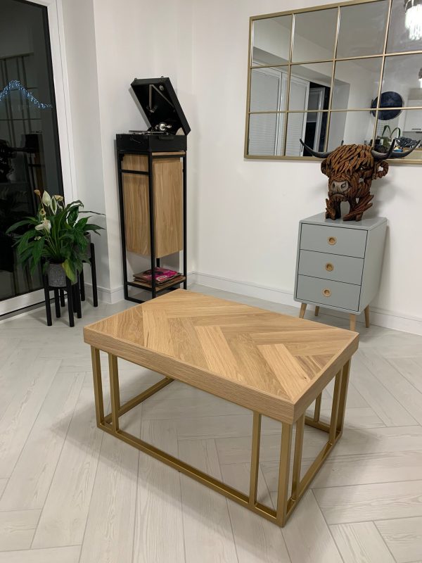 Solid Oak Herringbone Coffee Table with handmade industrial steel column box section base | FREE DELIVERY - Image 8