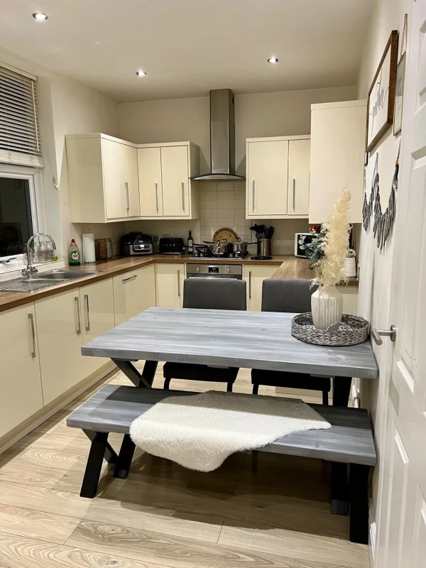 Grey Shabby Chic Sleeper Style Handmade Rustic Dining Table | Optional Matching Bench - Image 7