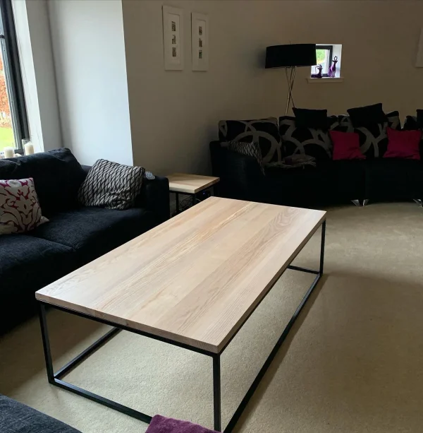 Solid Ash Rectangular Coffee Table With Handmade Black Style Steel Box Section Base | CUSTOM SIZES - Image 3