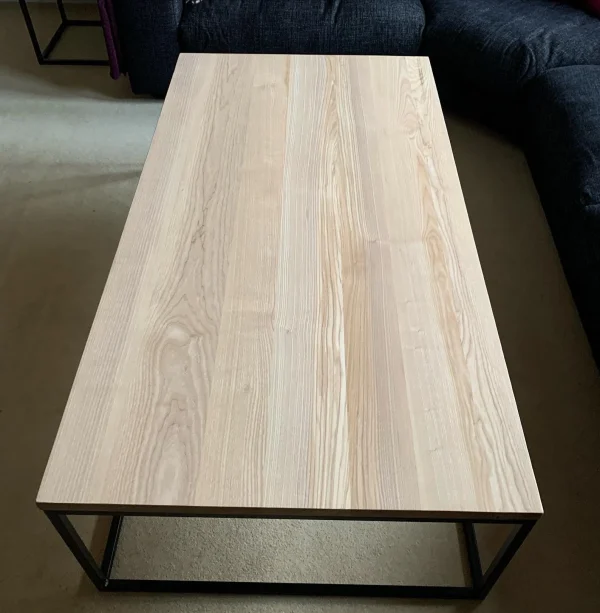 Solid Ash Rectangular Coffee Table With Handmade Black Style Steel Box Section Base | CUSTOM SIZES - Image 2