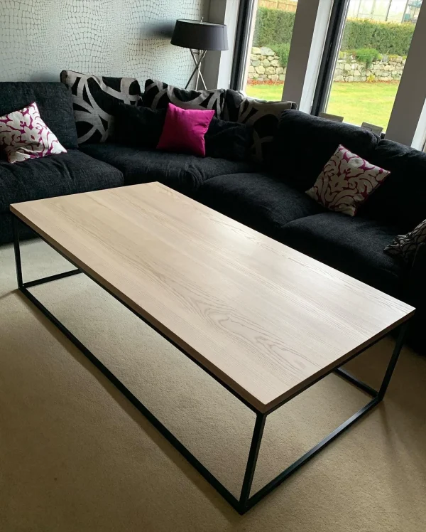 Solid Ash Rectangular Coffee Table With Handmade Black Style Steel Box Section Base | CUSTOM SIZES - Image 4