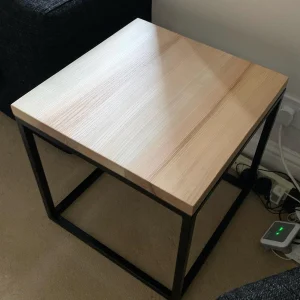 Solid Ash Square Side Table With Handmade Cube Style Black Steel Box section base | CUSTOM SIZES