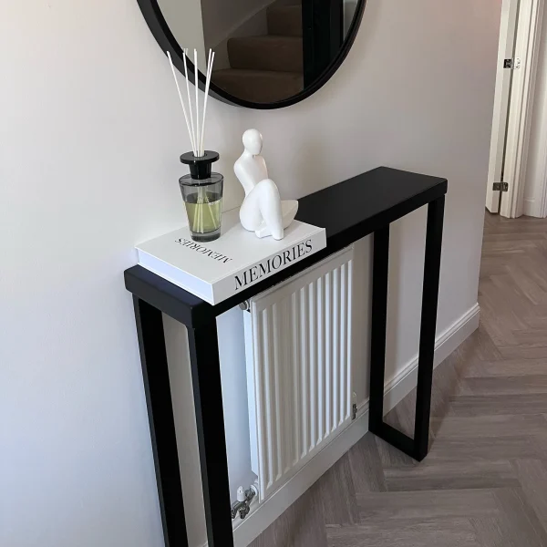 All Black Console Table | Hallway Table | Radiator cover with Handmade Industrial Steel Box Legs 50-160cm - Image 7