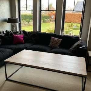 Solid Ash Rectangular Coffee Table With Handmade Black Style Steel Box Section Base | CUSTOM SIZES