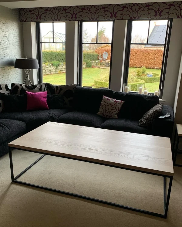 Solid Ash Rectangular Coffee Table With Handmade Black Style Steel Box Section Base | CUSTOM SIZES
