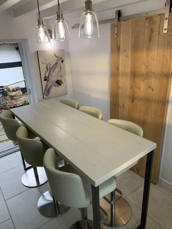 Grey Stone Breakfast Bar - Kitchen Table With handmade Industrial Steel Box Legs l 60cm - 180cm I Multiple colour options available - Image 3