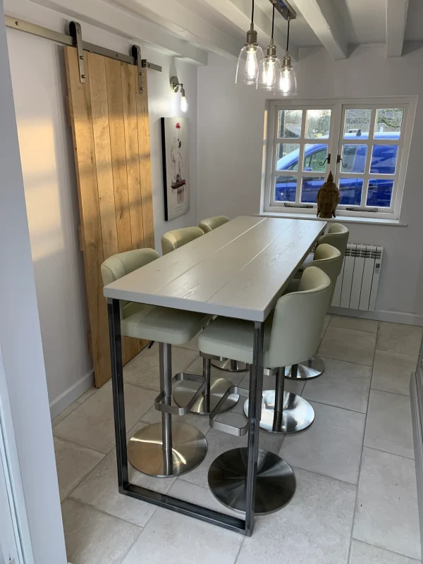 Grey Stone Breakfast Bar - Kitchen Table With handmade Industrial Steel Box Legs l 60cm - 180cm I Multiple colour options available