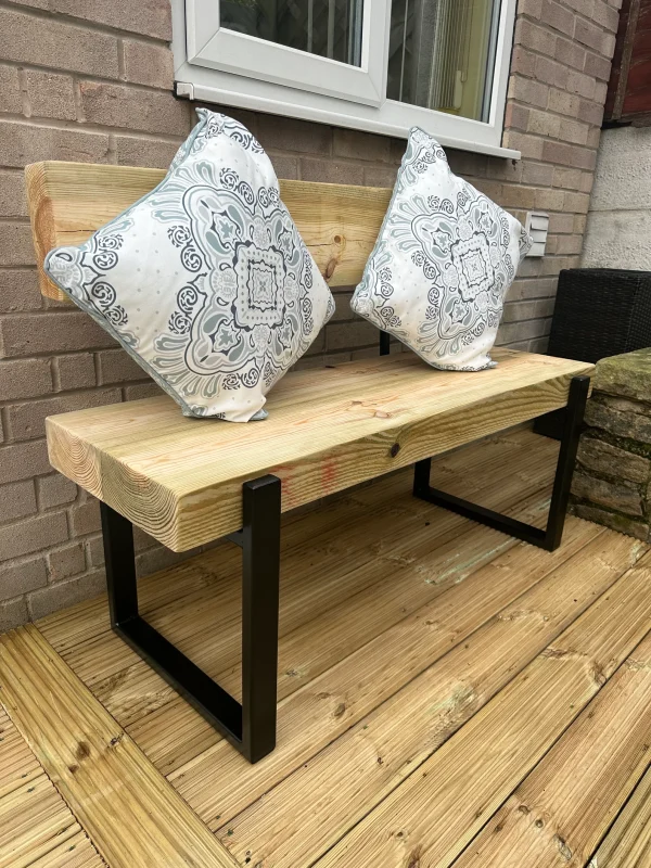 Industrial Style Sleeper Garden Bench With Handmade Black Steel Box legs - Image 2