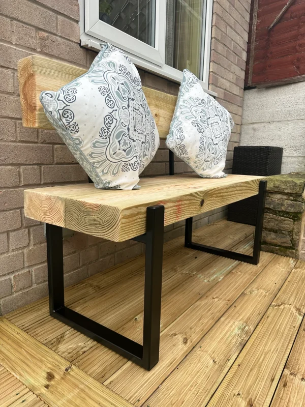 Industrial Style Sleeper Garden Bench With Handmade Black Steel Box legs - Image 3