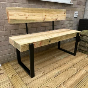 Industrial Style Sleeper Garden Bench With Handmade Black Steel Box legs