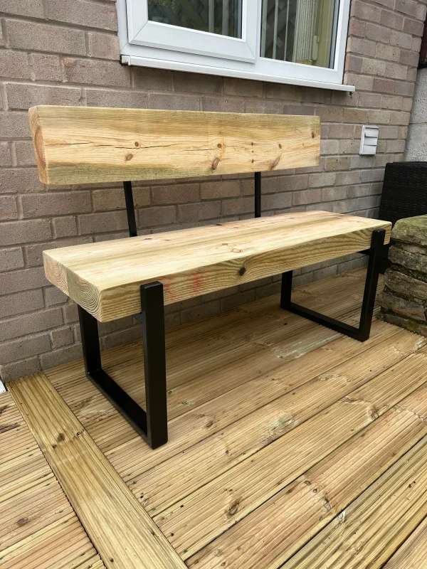 Industrial Style Sleeper Garden Bench With Handmade Black Steel Box legs