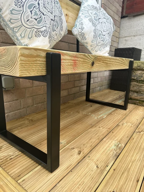 Industrial Style Sleeper Garden Bench With Handmade Black Steel Box legs - Image 4