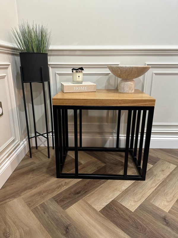 Solid Oak Column Side Table/Coffee Table With Handmade Industrial Black Steel Column Box Section Base - Image 6