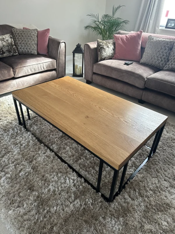 Solid Oak Coffee Table With Handmade Industrial Black Steel Column Box Section Base - Image 6