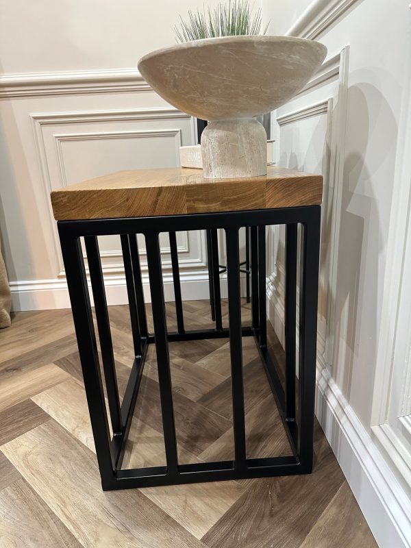 Solid Oak Column Side Table/Coffee Table With Handmade Industrial Black Steel Column Box Section Base - Image 4