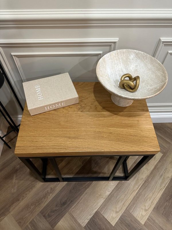 Solid Oak Column Side Table/Coffee Table With Handmade Industrial Black Steel Column Box Section Base - Image 3