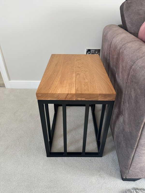 Solid Oak Column Side Table/Coffee Table With Handmade Industrial Black Steel Column Box Section Base - Image 10