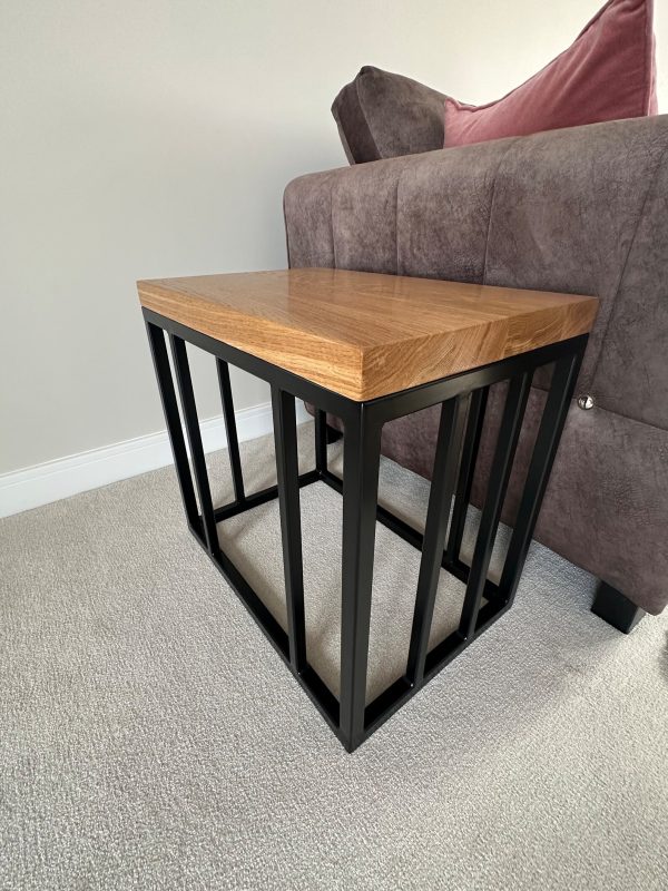 Solid Oak Column Side Table/Coffee Table With Handmade Industrial Black Steel Column Box Section Base - Image 9